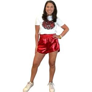 NEW BELLE CHER metallic athletic fit short in red